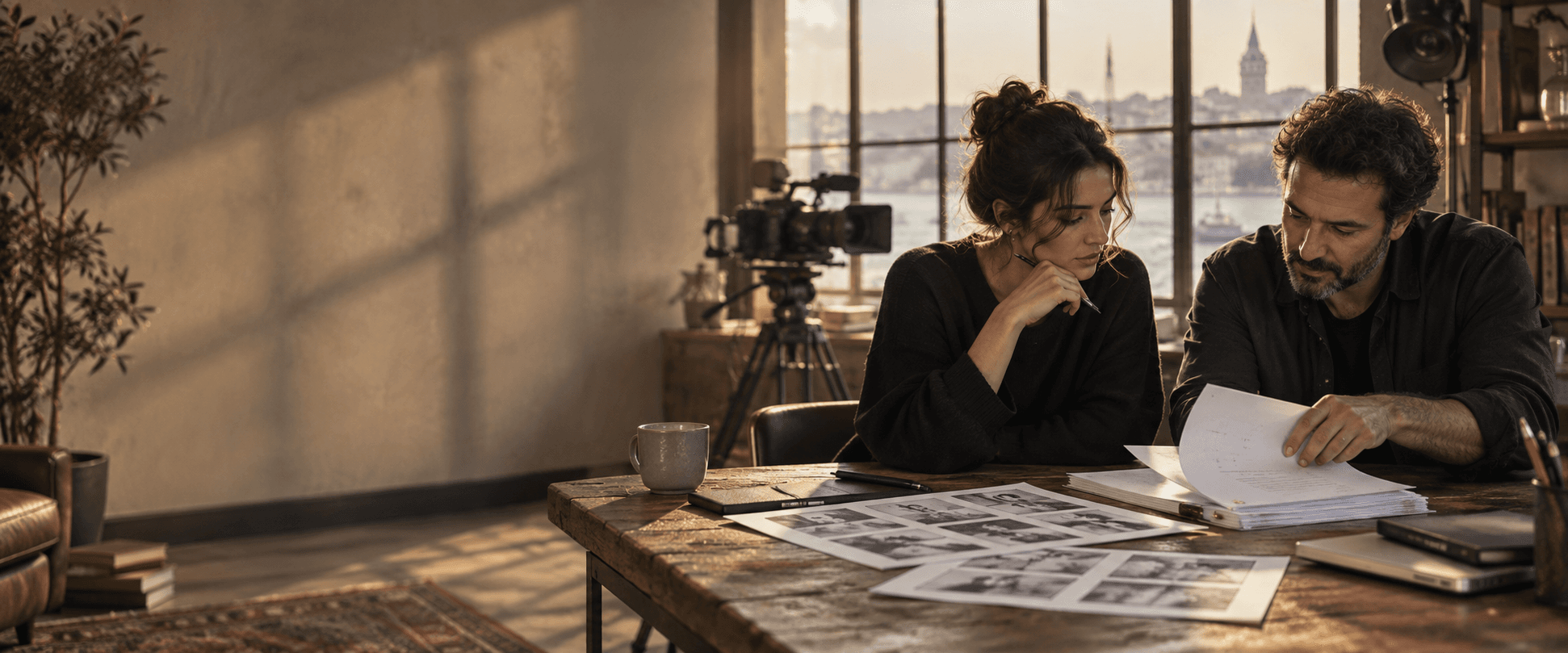 Senaryo ve storyboard üzerine çalışan yaratıcı ekip